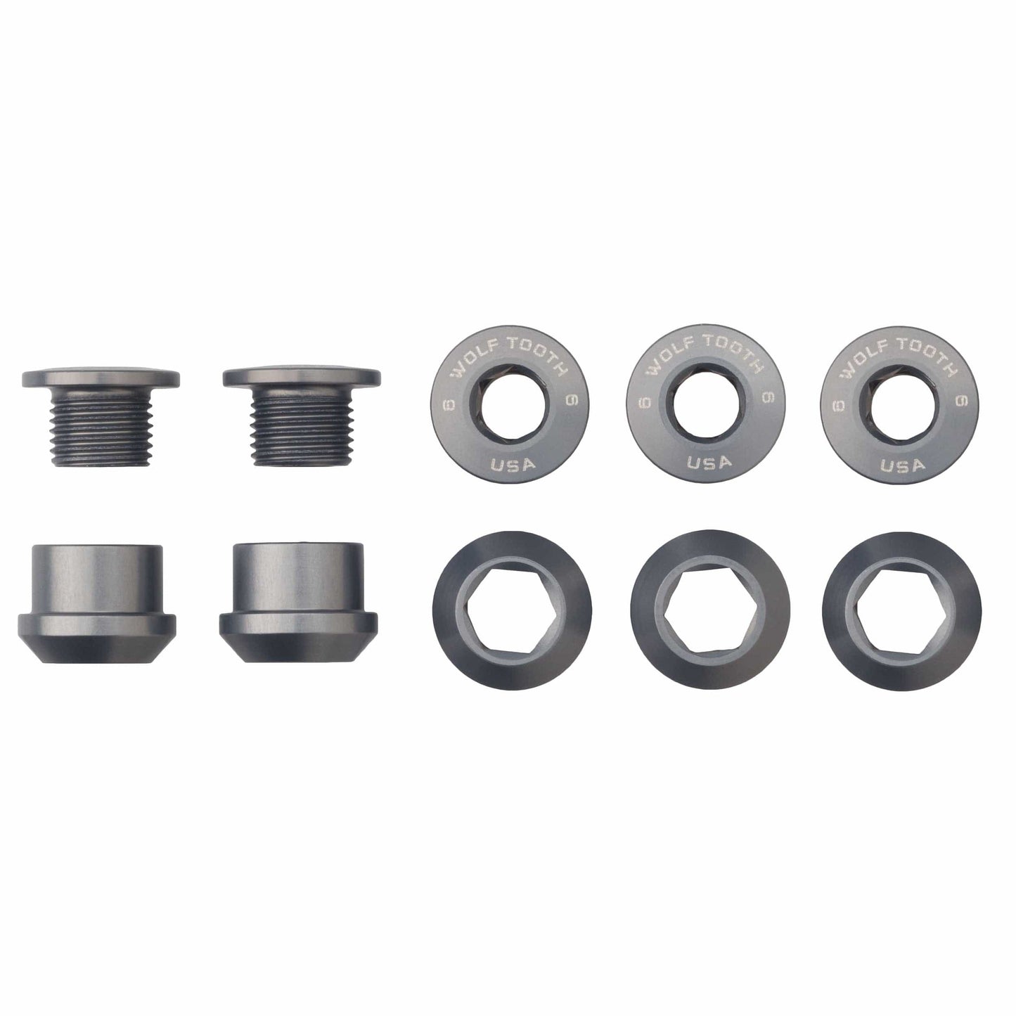 Set of 5 Chainring Bolts+Nuts for 1X Aluminum Grey