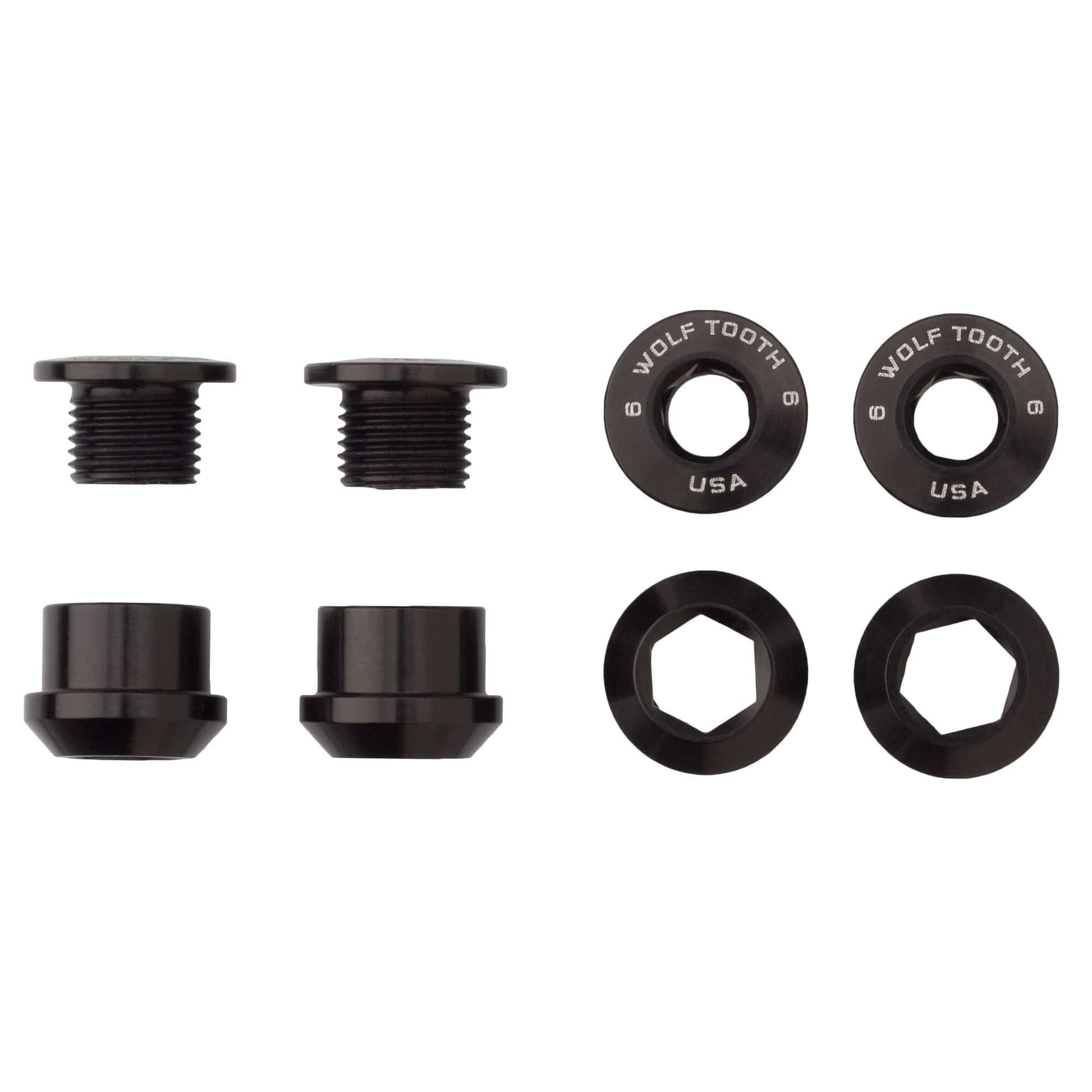 Set of 4 Chainring Bolts+Nuts for 1X Aluminum Black