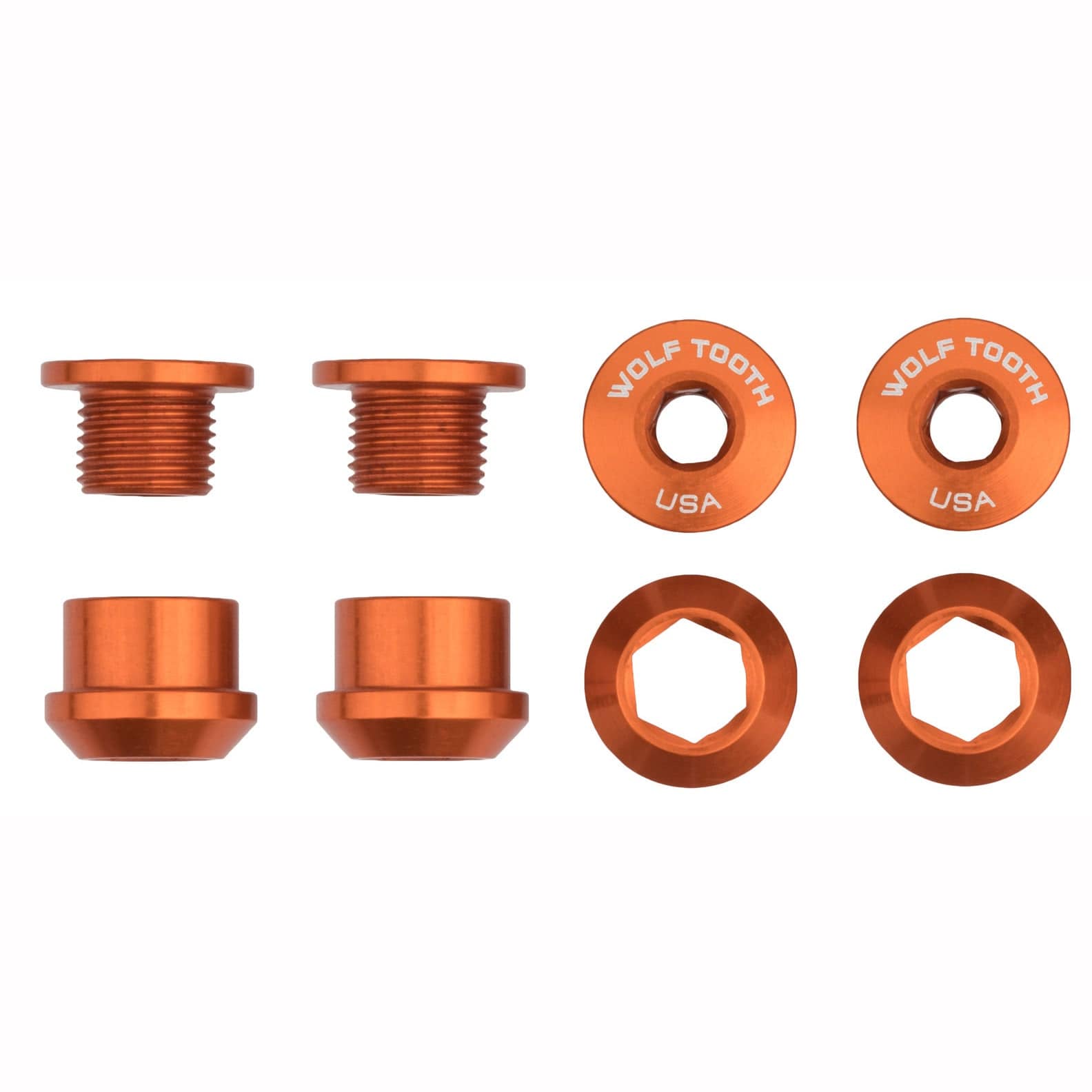 Set of 4 Chainring Bolts+Nuts for 1X Aluminum Orange