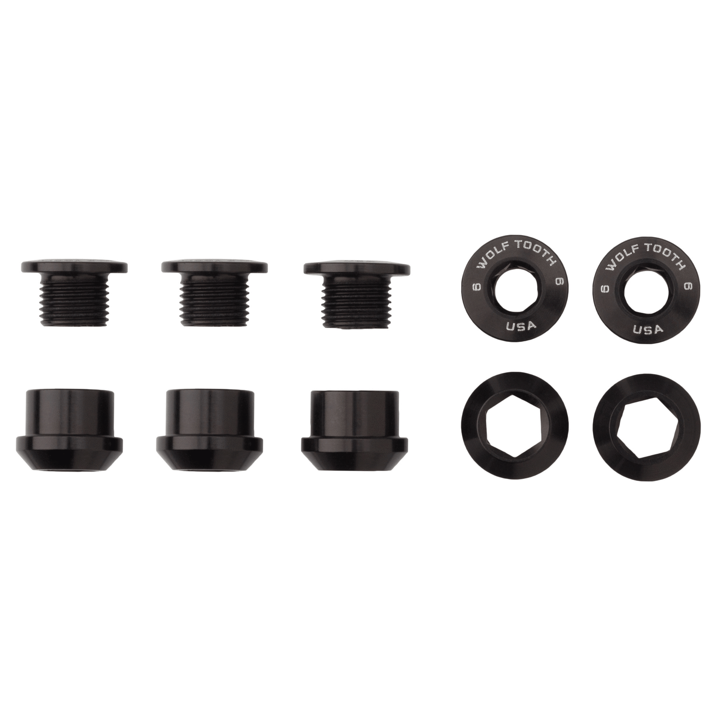 Set of 5 Chainring Bolts+Nuts for 1X Aluminum Black