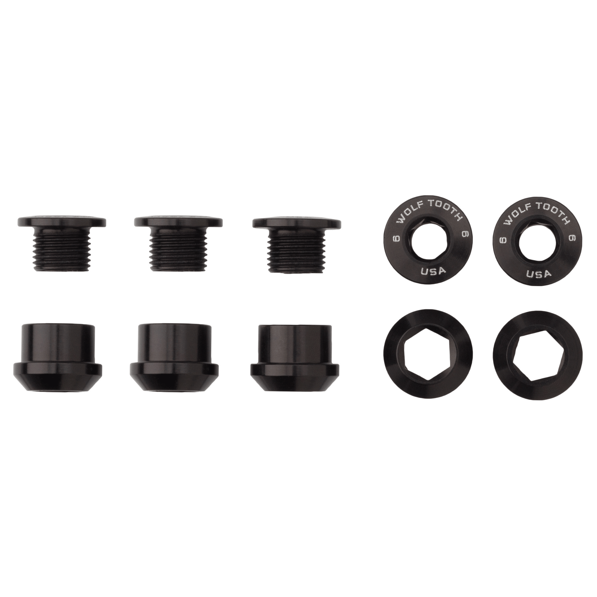 Set of 5 Chainring Bolts+Nuts for 1X Aluminum Black