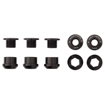 Set of 5 Chainring Bolts+Nuts for 1X Aluminum Black