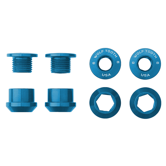 Set of 4 Chainring Bolts+Nuts for 1X Aluminum Blue