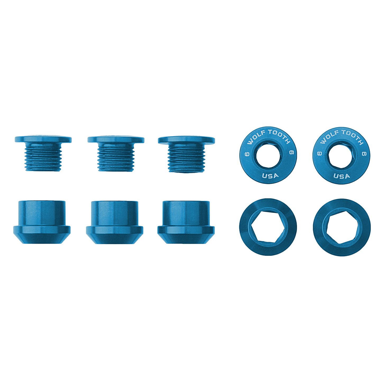 Set of 5 Chainring Bolts+Nuts for 1X Aluminum Blue
