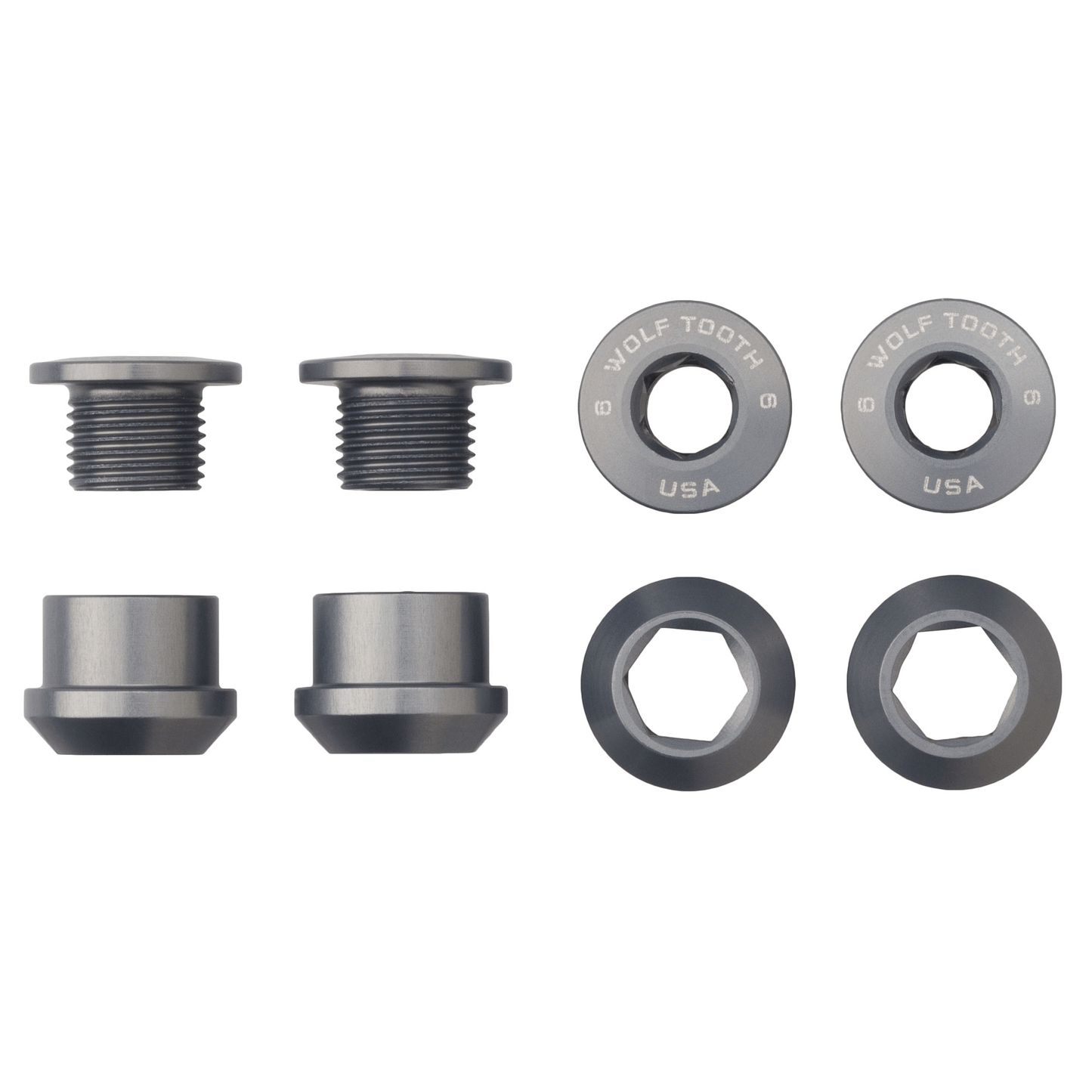 Set of 4 Chainring Bolts+Nuts for 1X Aluminum Grey