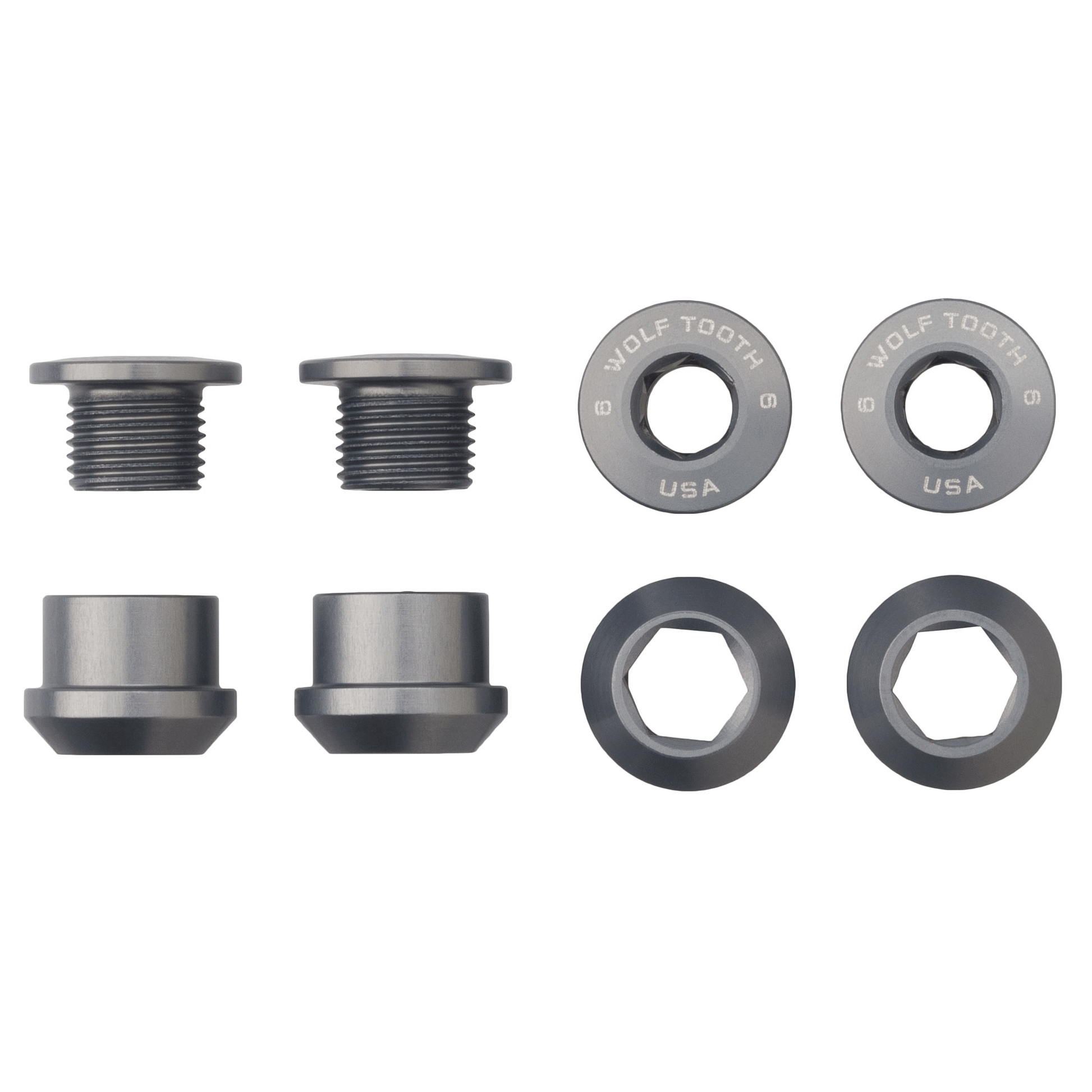 Set of 4 Chainring Bolts+Nuts for 1X Aluminum Grey