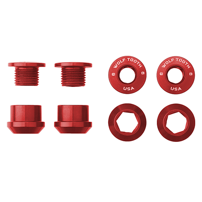 Set of 4 Chainring Bolts+Nuts for 1X Aluminum Red