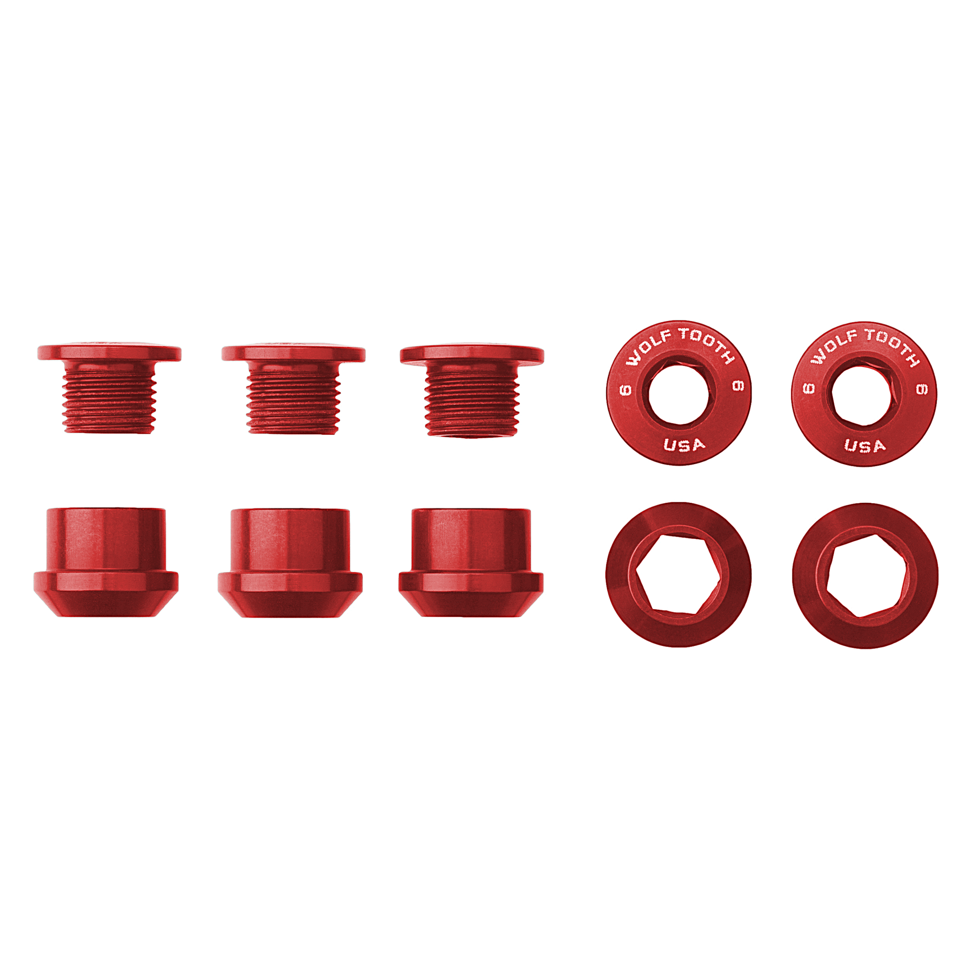 Set of 5 Chainring Bolts+Nuts for 1X Aluminum Red