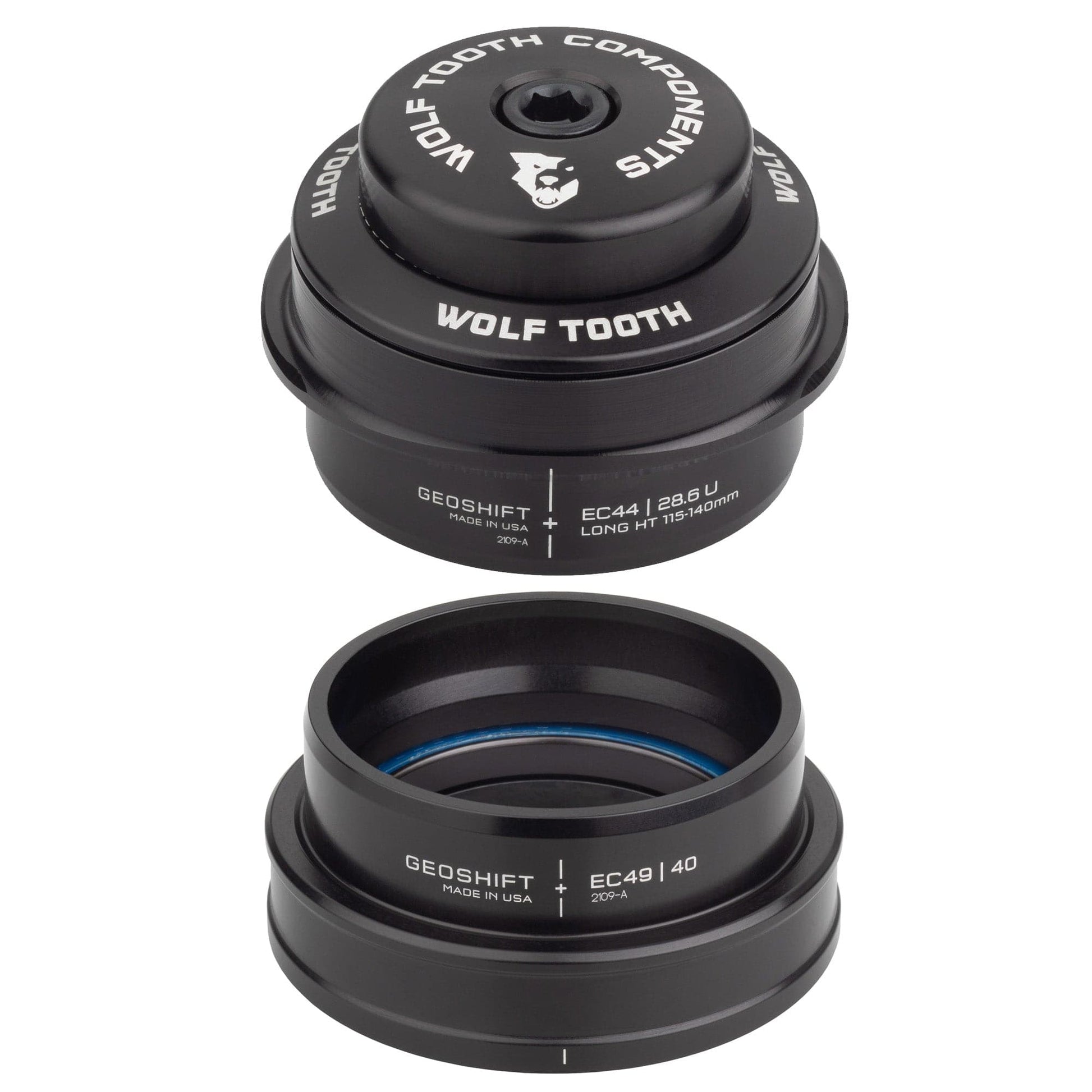 Wolf Tooth 2 Degree GeoShift Performance Angle Headset EC44 28.6 Upper, EC49 40 Lower Long 115-140 mm