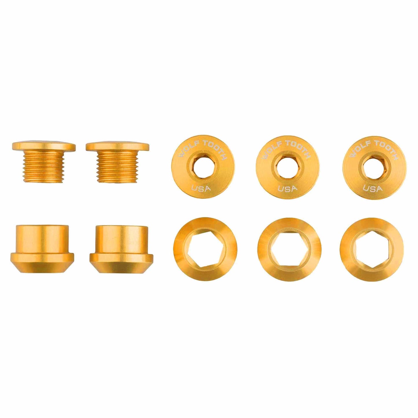 Set of 5 Chainring Bolts+Nuts for 1X Aluminum Gold
