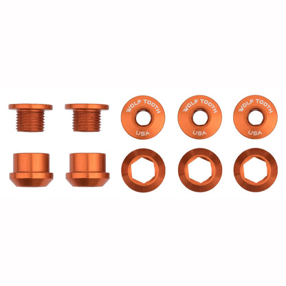 Set of 5 Chainring Bolts+Nuts for 1X Aluminum Orange