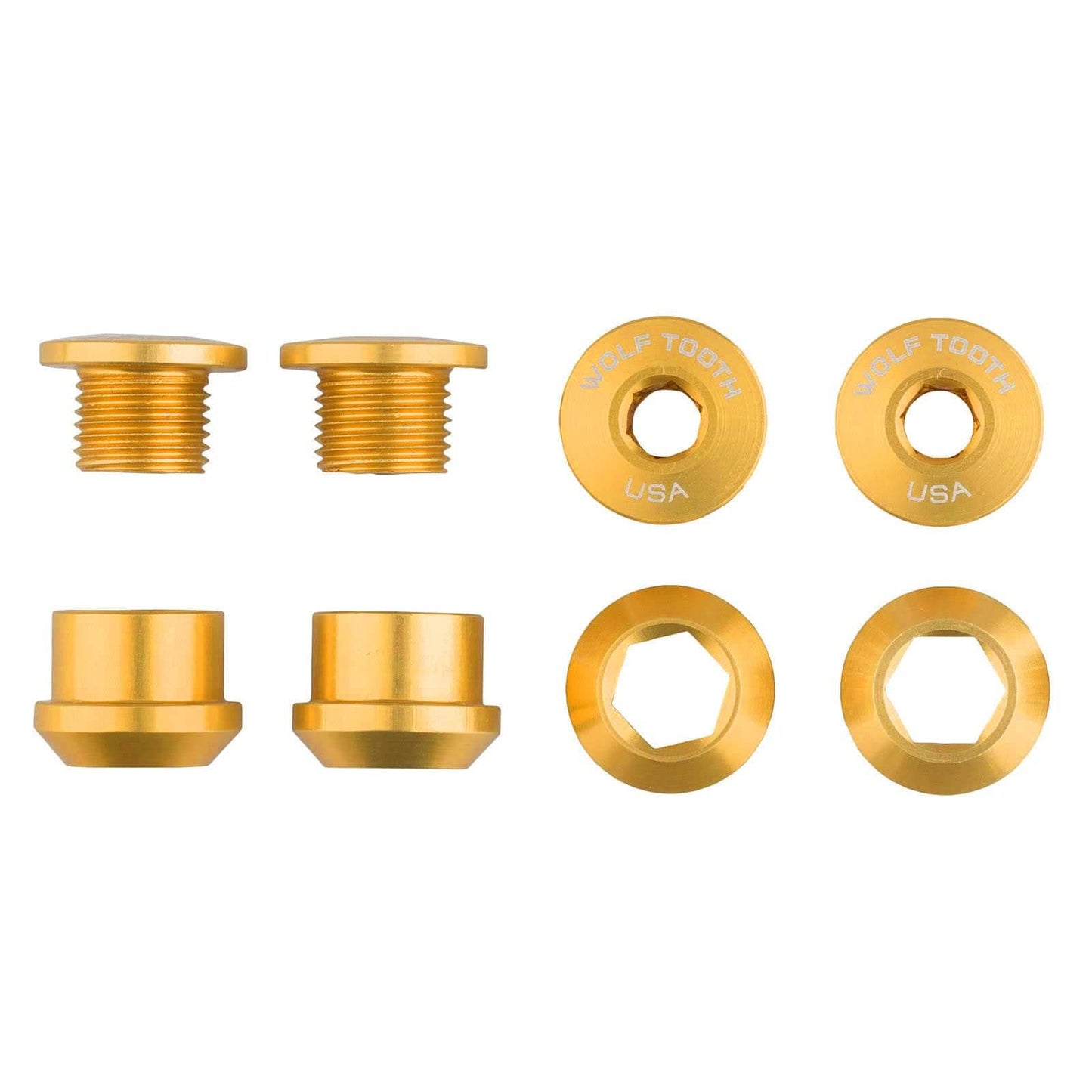 Set of 4 Chainring Bolts+Nuts for 1X Aluminum Gold