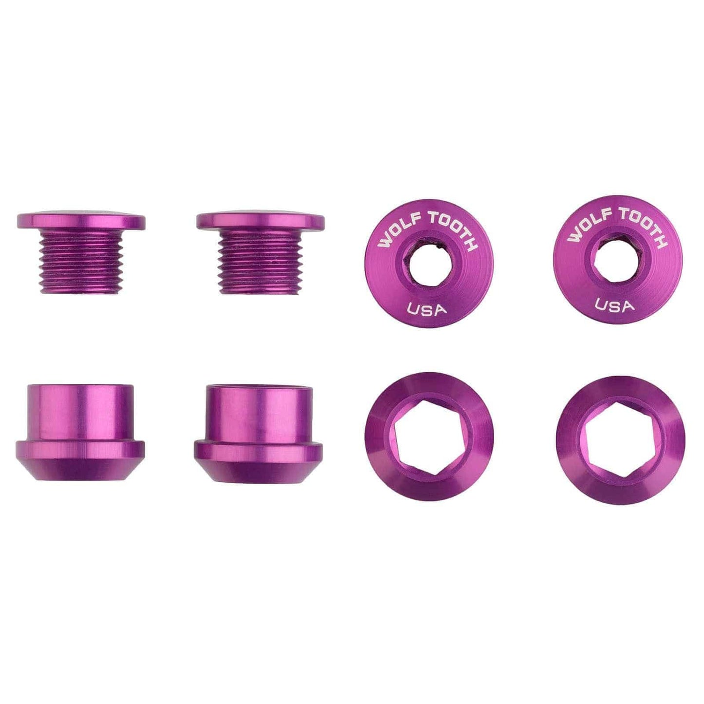 Set of 4 Chainring Bolts+Nuts for 1X Aluminum Ultraviolet Purple