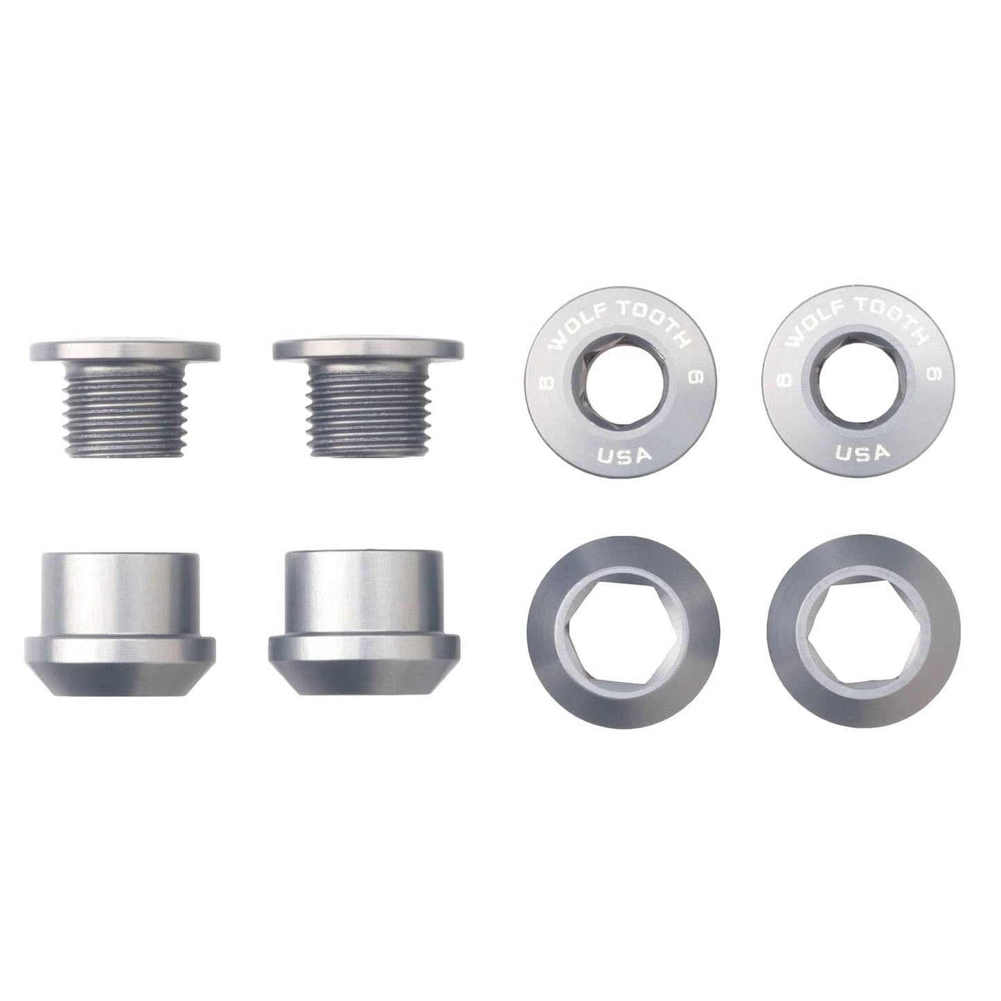 Set of 4 Chainring Bolts+Nuts for 1X Aluminum Raw Silver