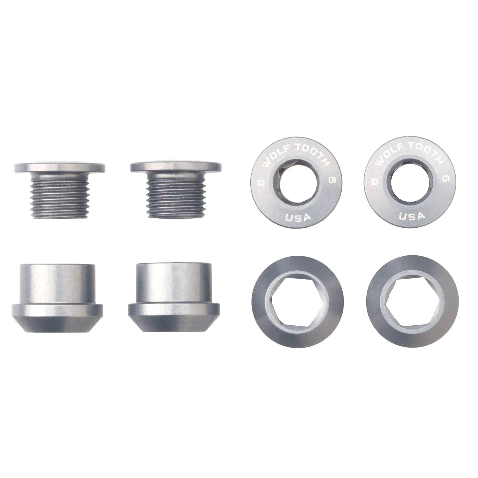 Set of 4 Chainring Bolts+Nuts for 1X Aluminum Raw Silver