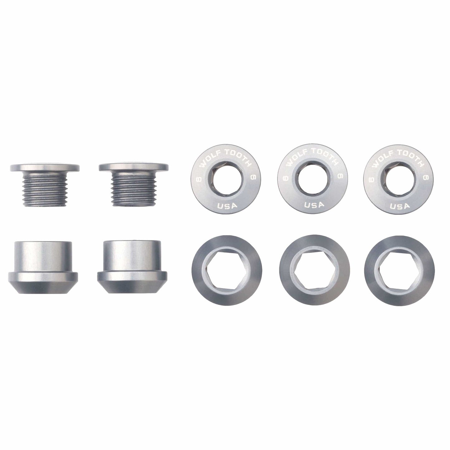 Set of 5 Chainring Bolts+Nuts for 1X Aluminum Raw Silver
