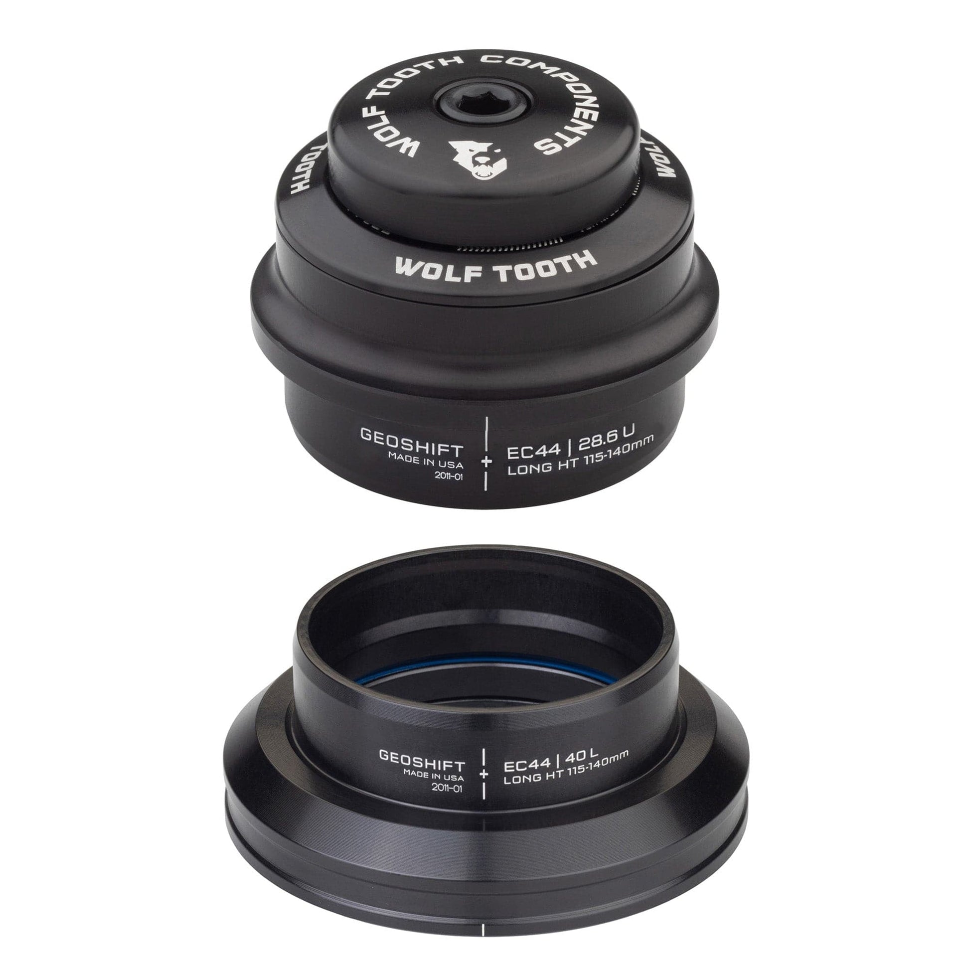 Wolf Tooth 1 Degree GeoShift Performance Angle Headset EC44 28.6 Upper, EC44 40 Lower Long 115-140 mm