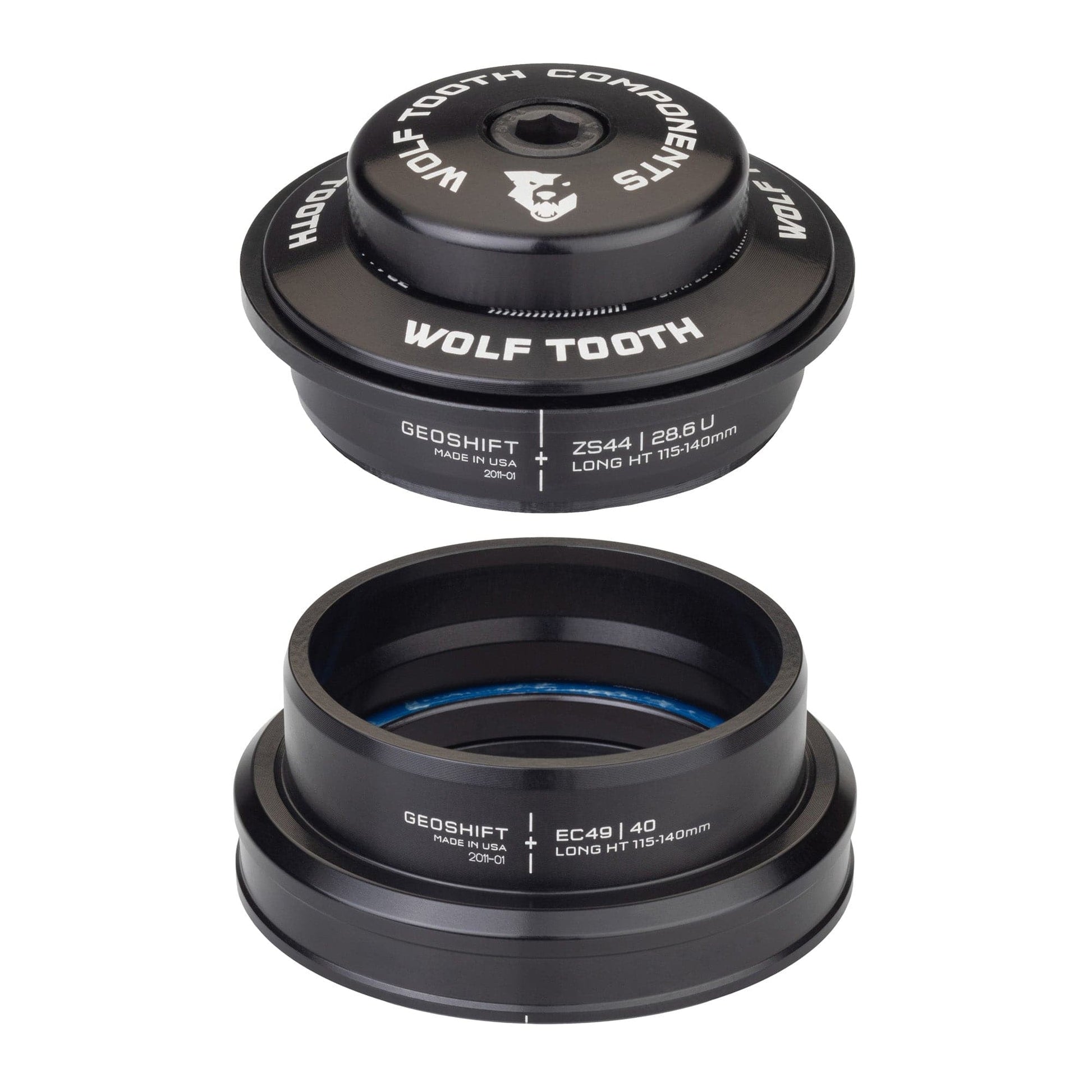 Wolf Tooth 1 Degree GeoShift Performance Angle Headset ZS44 28.6 Upper, EC49 40 Lower Long 115-140 mm